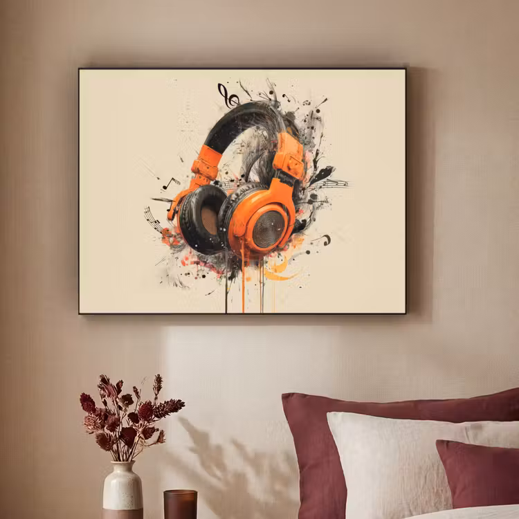 Koptelefoon - Oranje - Explosief Textielframe zwart klein -sfeer1