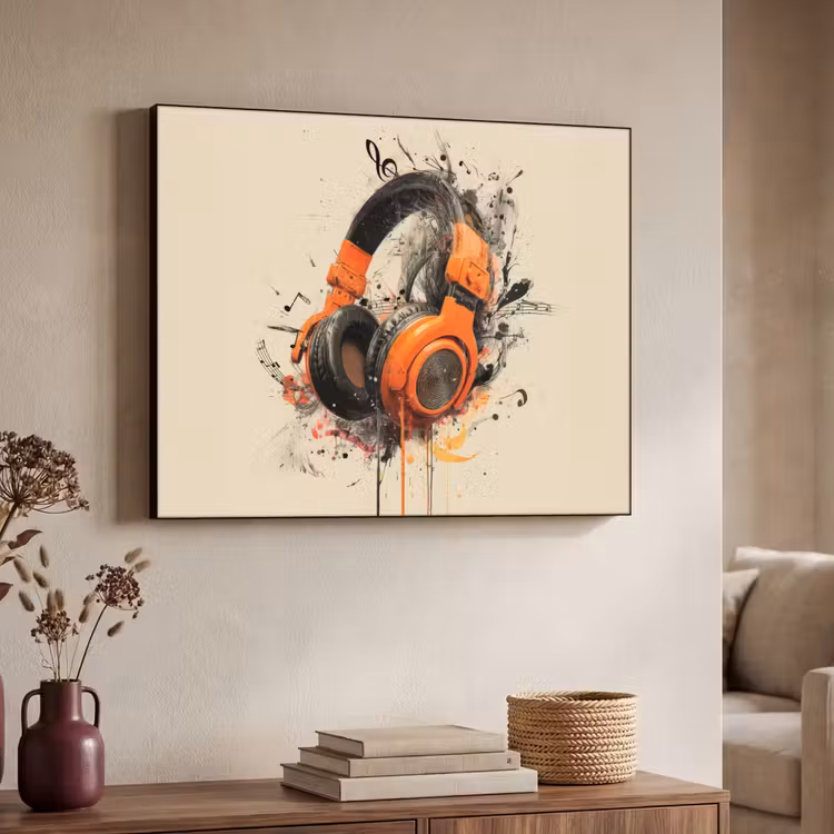 Koptelefoon - Oranje - Explosief Textielframe - compleet frame klein -sfeer3