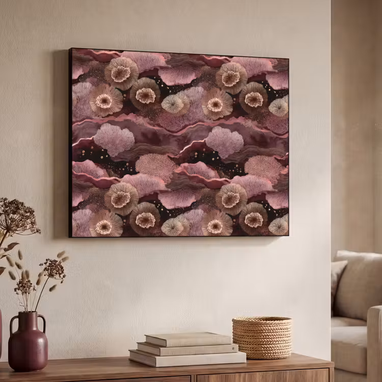 Koraal - Organisch - Roze Textielframe zwart klein 947 -sfeer3