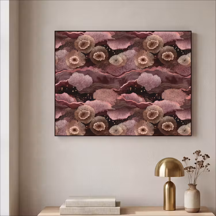 Koraal - Organisch - Roze Textielframe zwart klein 947 -sfeer2
