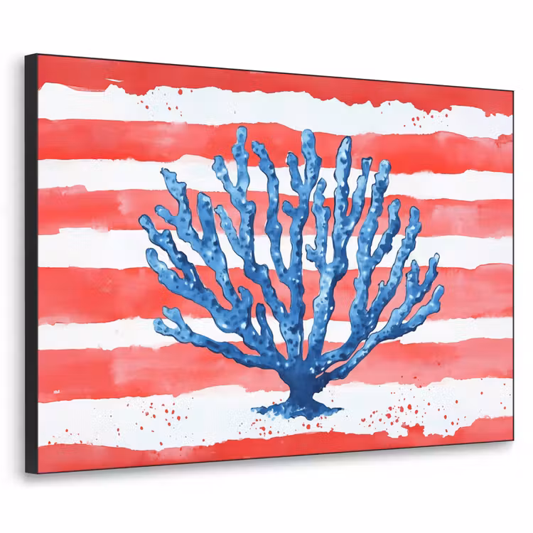 Koraal - Verfstructuur - Rood - Blauw Textielframe zwart klein -3d
