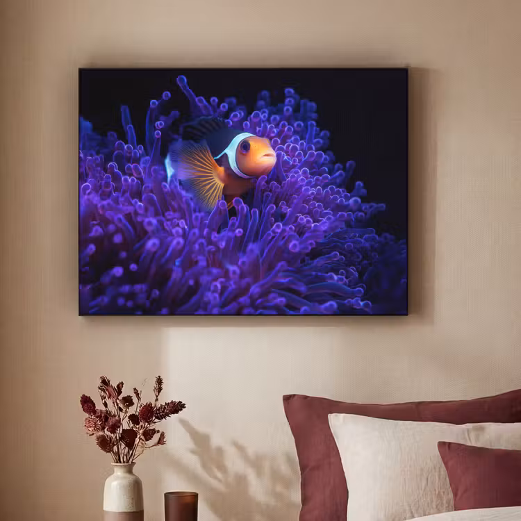Koraal - Vis - Oranje - Zee Textielframe zwart klein -sfeer1