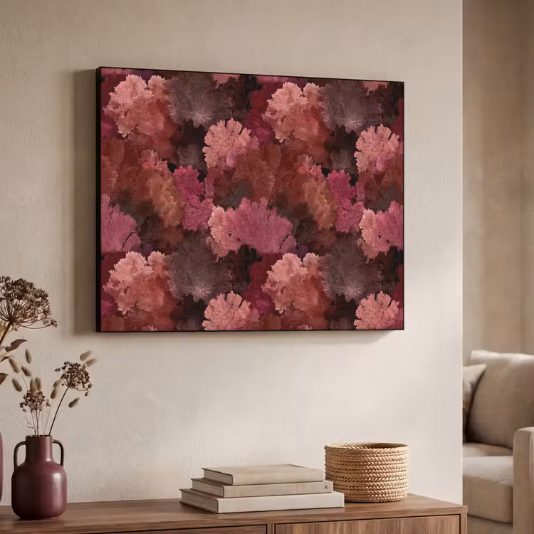 Koraal - Textuur - Kleurrijk Textielframe zwart klein 947 -sfeer3