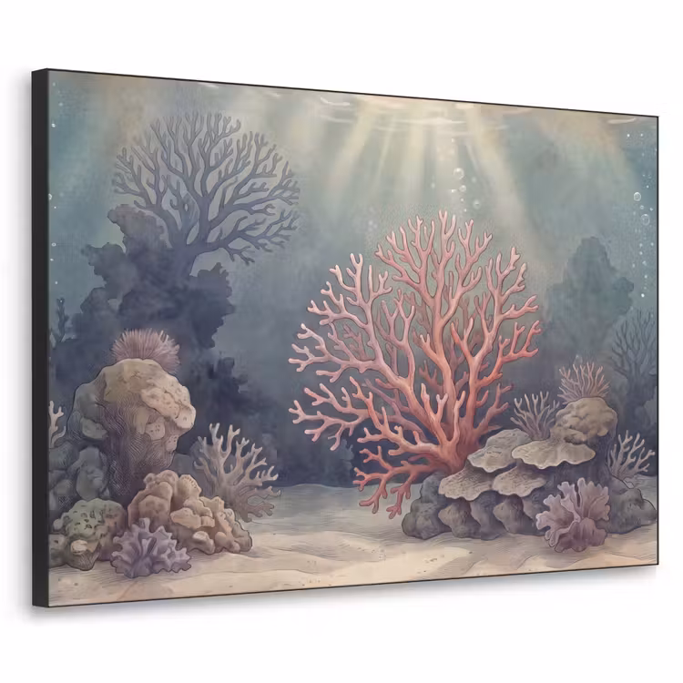Koraal - Onderwater - Natuur - Roze Textielframe zwart klein -3d