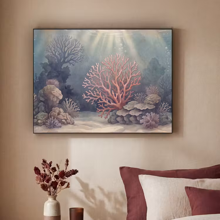 Koraal - Onderwater - Natuur - Roze Textielframe zwart klein -sfeer1