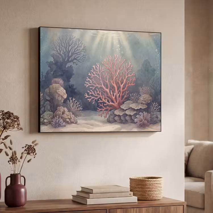 Koraal - Onderwater - Natuur - Roze Textielframe zwart klein -sfeer3
