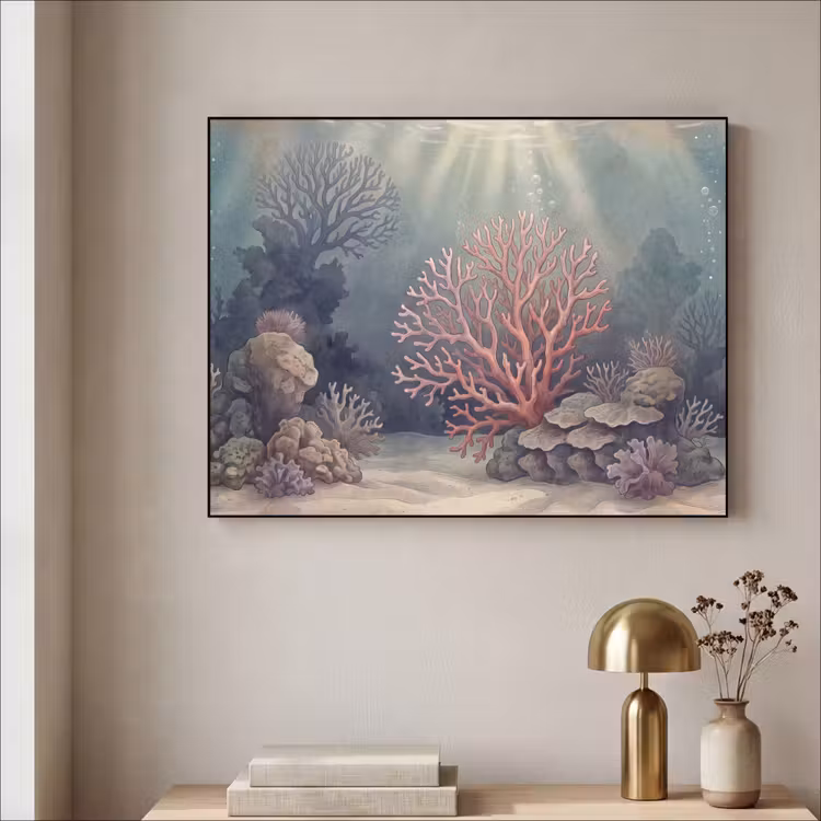 Koraal - Onderwater - Natuur - Roze Textielframe zwart klein -sfeer2