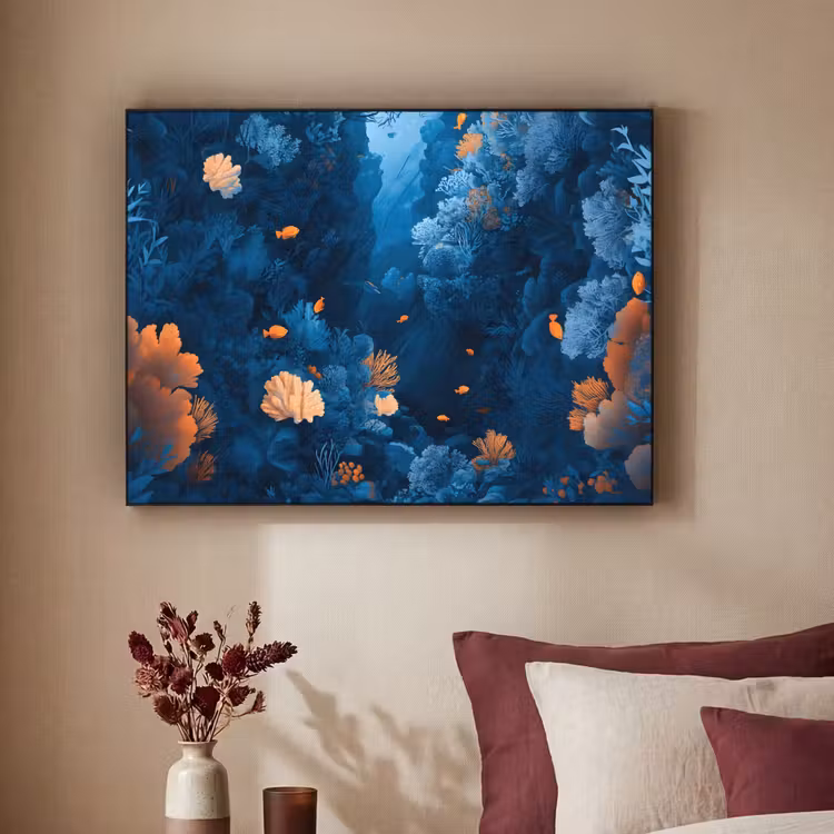 Koraalrif - Vissen - Oceaan - Blauw Textielframe zwart klein -sfeer1
