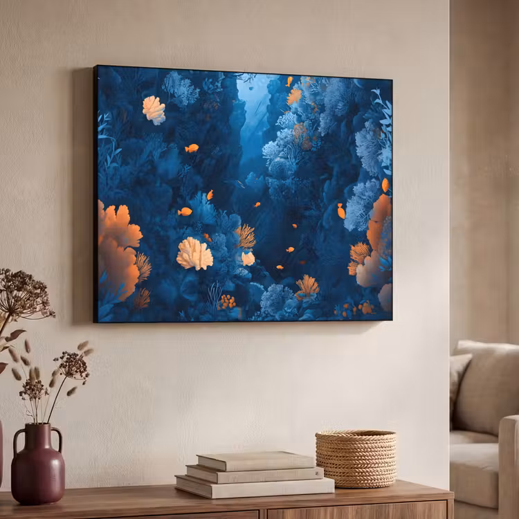 Koraalrif - Vissen - Oceaan - Blauw Textielframe - compleet frame klein -sfeer3