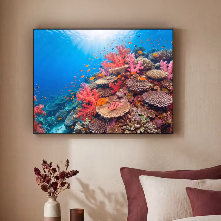 Koraalrif - Vissen - Onderwater - Tropisch - Rood Textielframe zwart klein -sfeer1