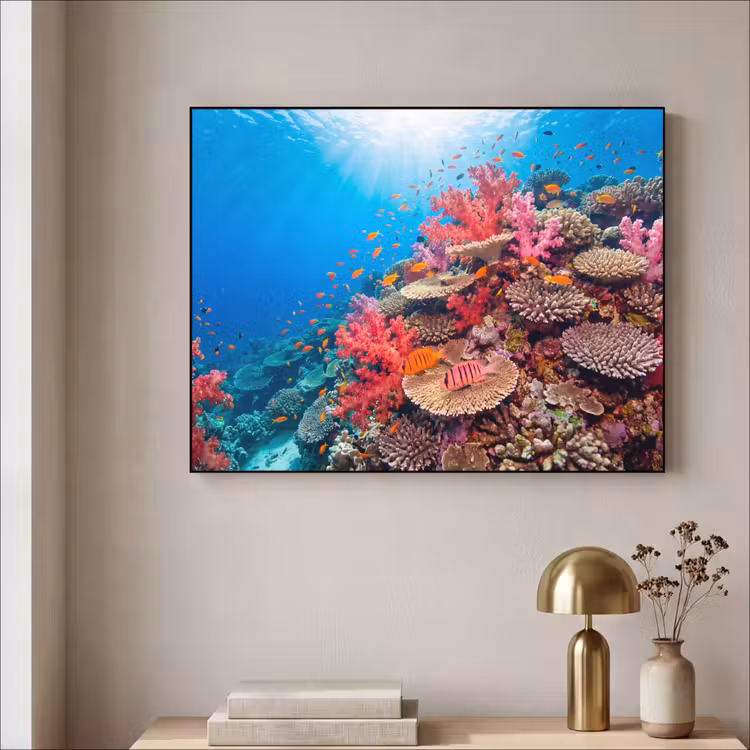 Koraalrif - Vissen - Onderwater - Tropisch - Rood Textielframe zwart klein -sfeer2