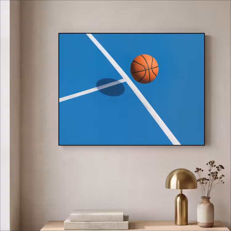 Basket - Bal - Blauw - Zwevend Textielframe - compleet frame klein -sfeer2