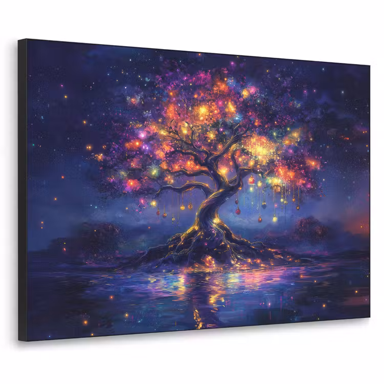 Kosmisch - lichtboom - Kerst - Kleurrijk Textielframe zwart klein -3d