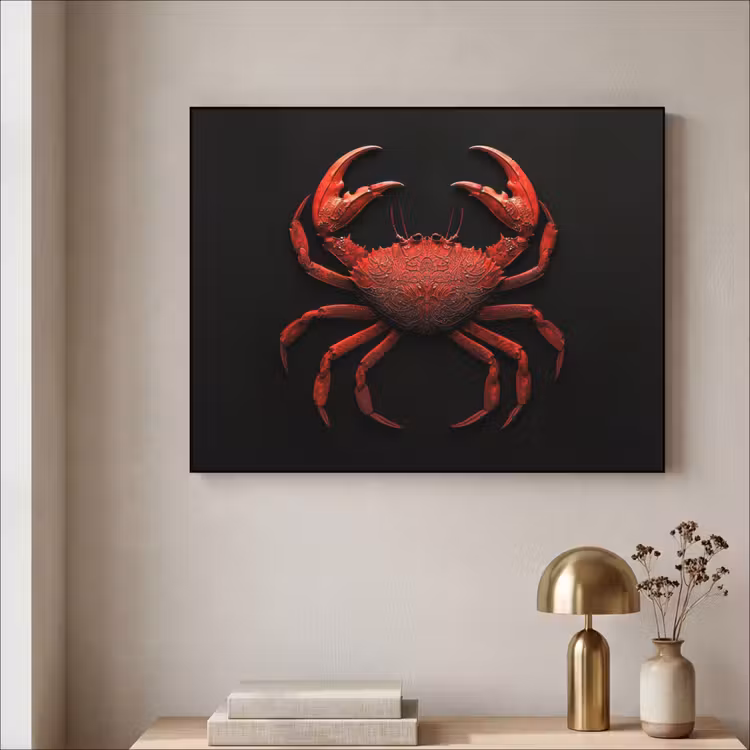 Krab - Rood - Vissen - Schaaldieren Textielframe zwart klein -sfeer2