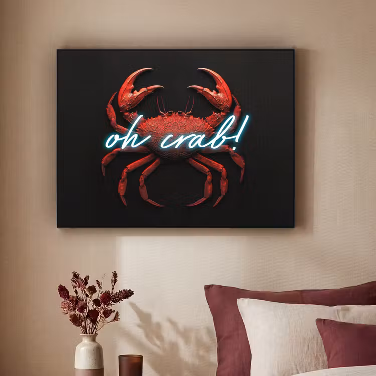 Krab - Rood - Neon - Quote Textielframe zwart klein -sfeer1