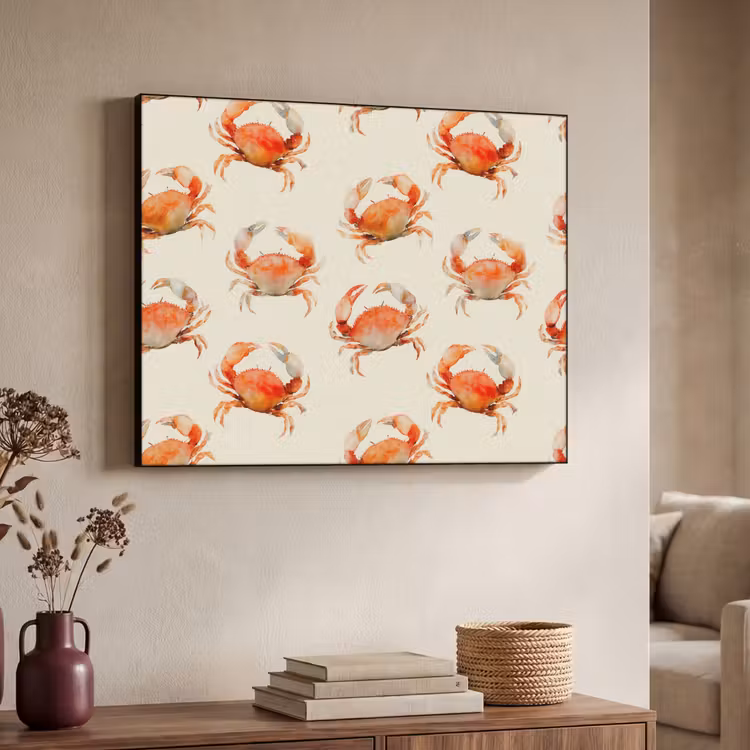 Krabben - Patroon - Oranje Textielframe zwart klein 947 -sfeer3