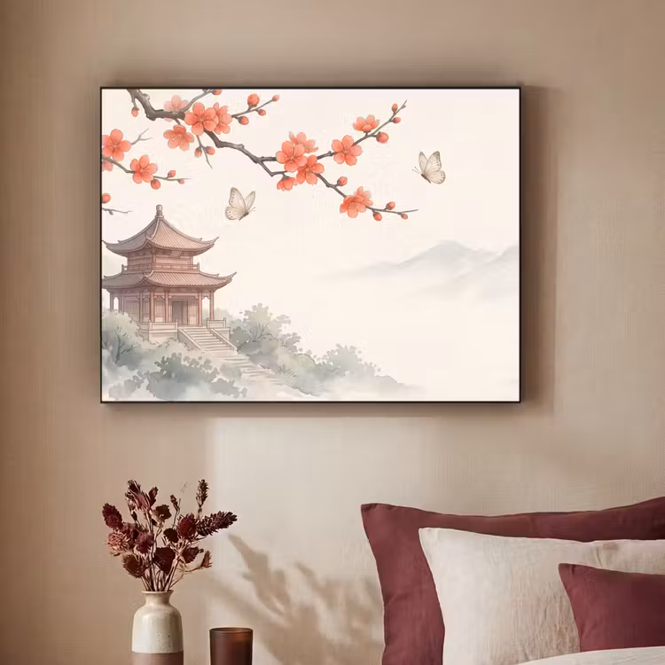 Kraanvogel - Azië - Klassiek Textielframe zwart klein -sfeer1