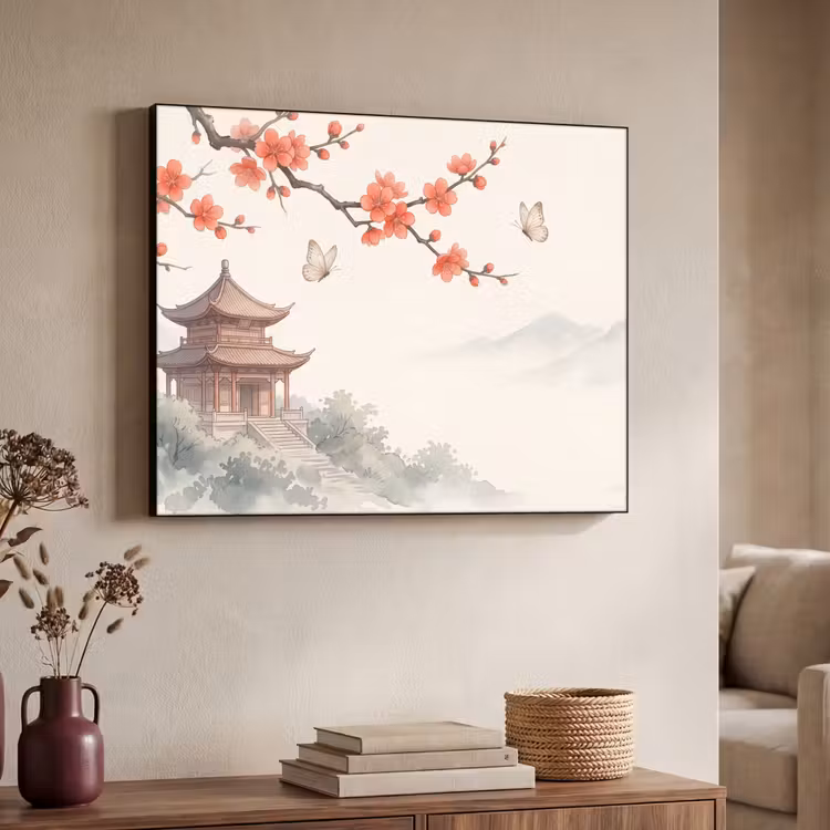 Kraanvogel - Azië - Klassiek Textielframe zwart klein -sfeer3