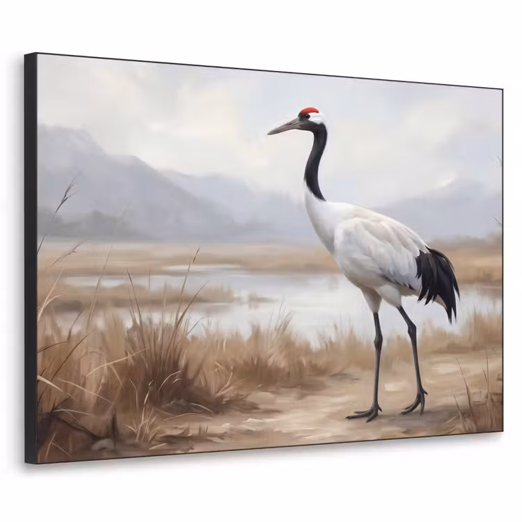 Kraanvogel - Natuur - Realistisch Textielframe zwart klein -3d