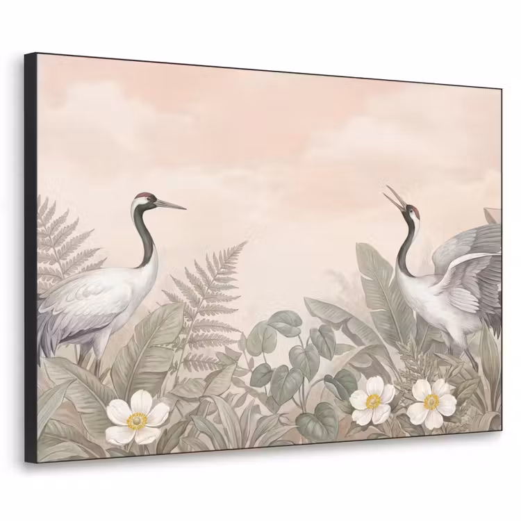 Kraanvogels - Natuur - Roze Textielframe zwart klein -3d