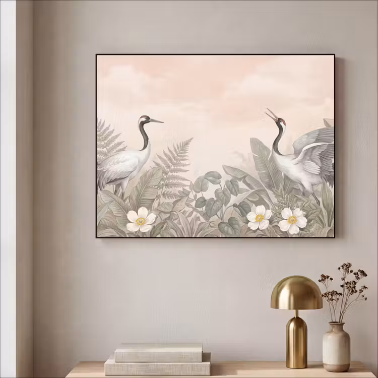 Kraanvogels - Natuur - Roze Textielframe zwart klein -sfeer2