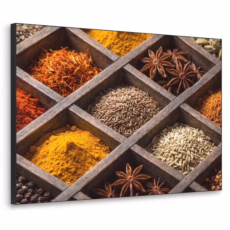 Art Frame - Kräuter – Holz – Essen - Kruiden - Houten - Eten Textielframe zwart klein