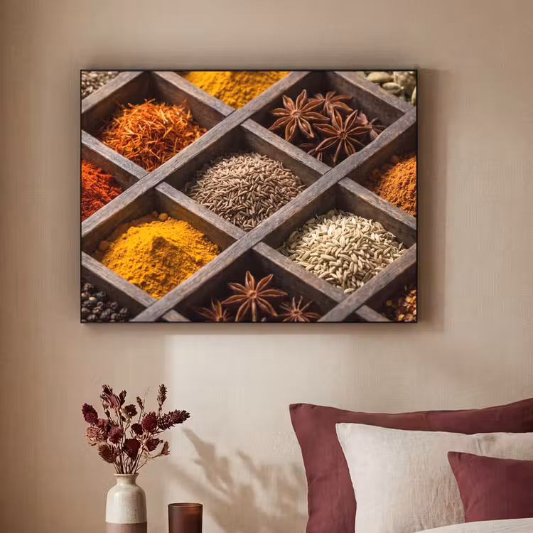 Art Frame - Kräuter – Holz – Essen - Kruiden - Houten - Eten Textielframe zwart klein