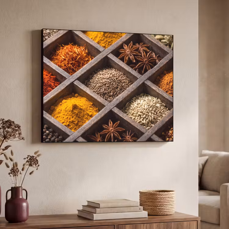 Art Frame - Kräuter – Holz – Essen - Kruiden - Houten - Eten Textielframe zwart klein