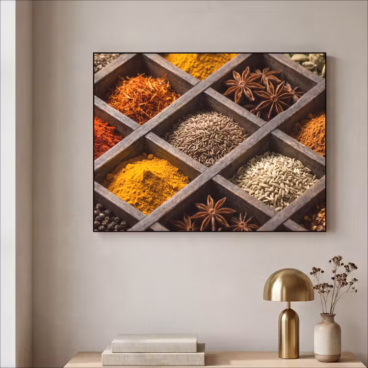 Art Frame - Kräuter – Holz – Essen - Kruiden - Houten - Eten Textielframe zwart klein