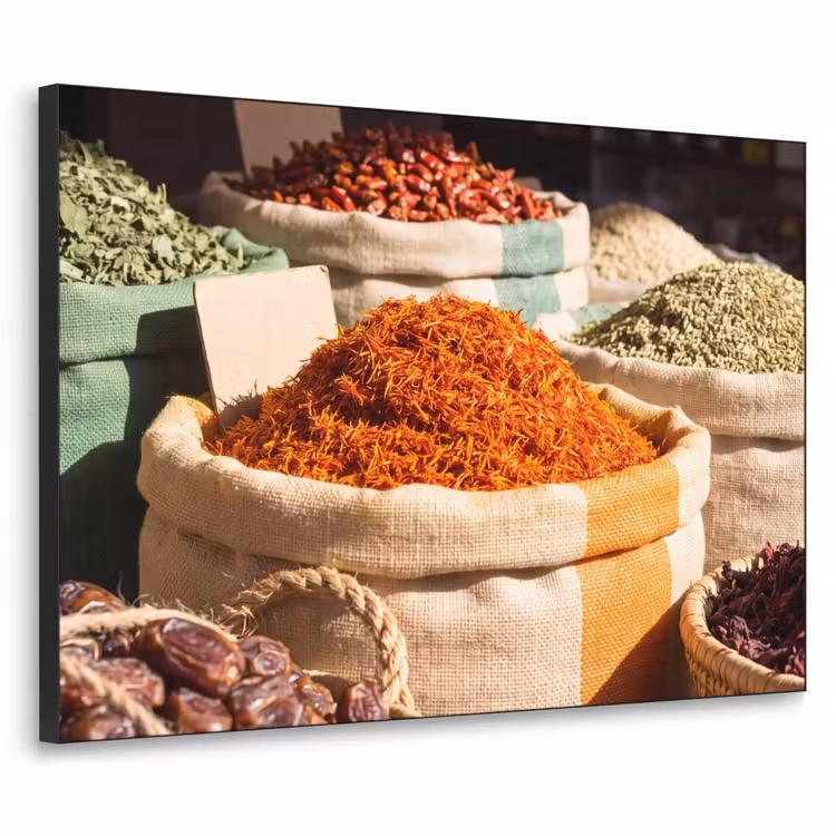 Art Frame - Kräuter – Markt – Farbenfroh - Kruiden - Markt - Kleurrijk Textielframe zwart klein