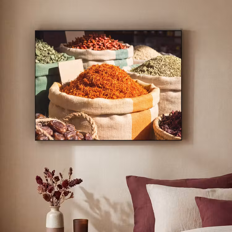 Art Frame - Kräuter – Markt – Farbenfroh - Kruiden - Markt - Kleurrijk Textielframe zwart klein