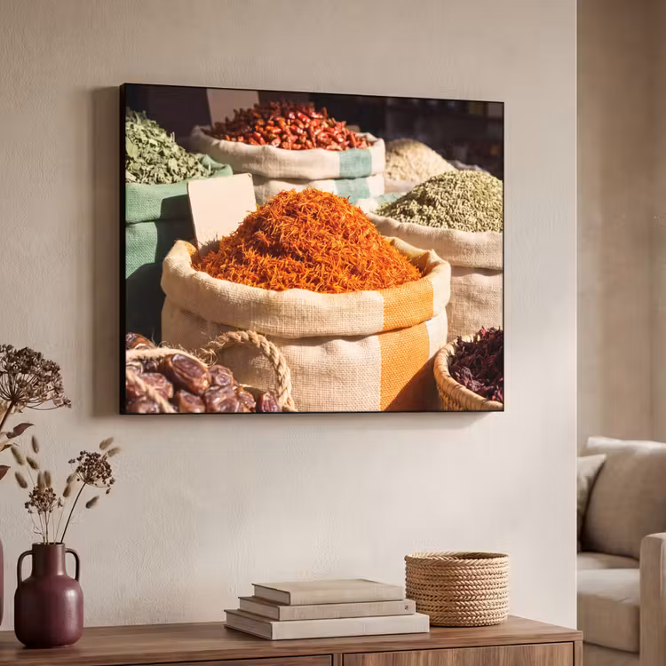 Art Frame - Kräuter – Markt – Farbenfroh - Kruiden - Markt - Kleurrijk Textielframe zwart klein