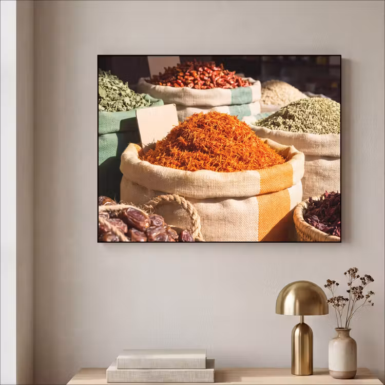 Art Frame - Kräuter – Markt – Farbenfroh - Kruiden - Markt - Kleurrijk Textielframe zwart klein