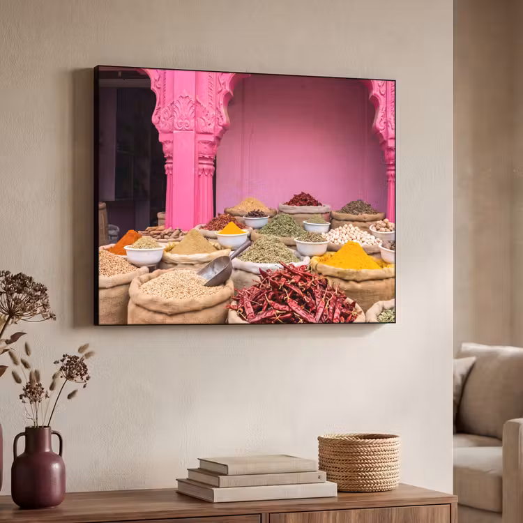 Art Frame - Kräuter – Markt – Rosa - Kruiden - Markt - Roze Textielframe zwart klein