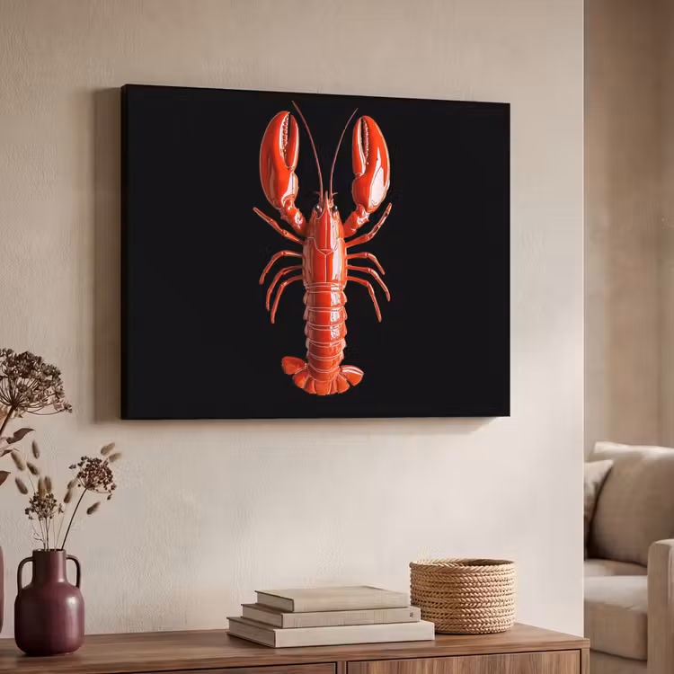 Kreeft - Glossier Rood - Zwart Textielframe zwart klein -sfeer3