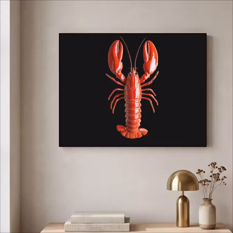 Kreeft - Glossier Rood - Zwart Textielframe - compleet frame klein -sfeer2