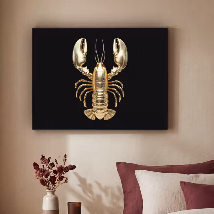 Kreeft - Goud - Textuur - Zwart Textielframe - compleet frame klein -sfeer1