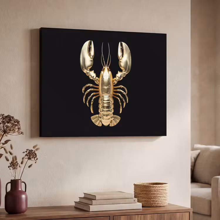 Kreeft - Goud - Textuur - Zwart Textielframe zwart klein -sfeer3