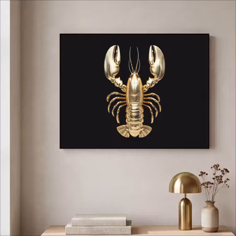 Kreeft - Goud - Textuur - Zwart Textielframe - compleet frame klein -sfeer2