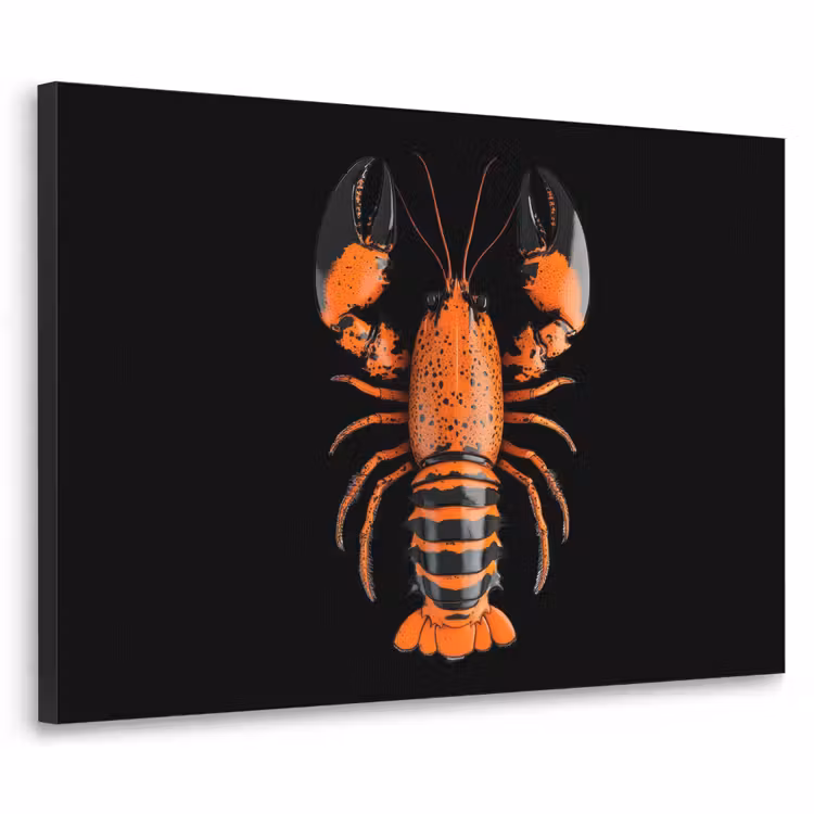 Kreeft - Oranje - Zwart - Modern Textielframe zwart klein -3d