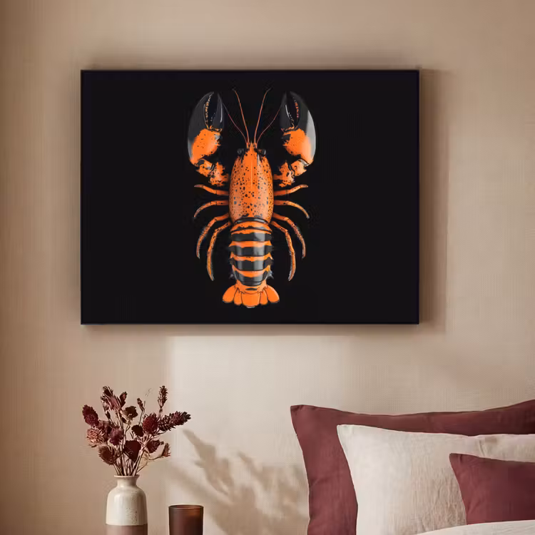 Kreeft - Oranje - Zwart - Modern Textielframe zwart klein -sfeer1