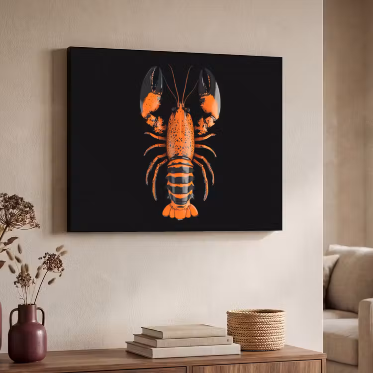 Kreeft - Oranje - Zwart - Modern Textielframe zwart klein -sfeer3