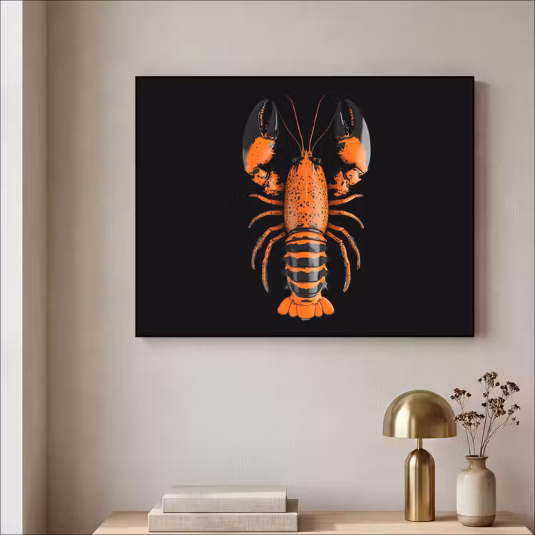 Kreeft - Oranje - Zwart - Modern Textielframe zwart klein -sfeer2