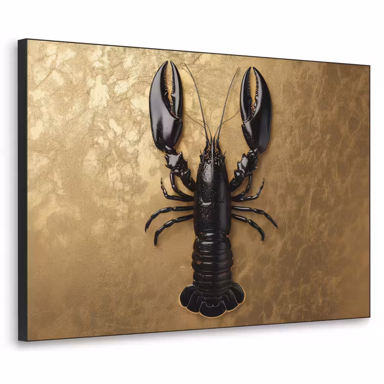 Kreeft - Zwart - Goud - Luxe Textielframe zwart klein -3d