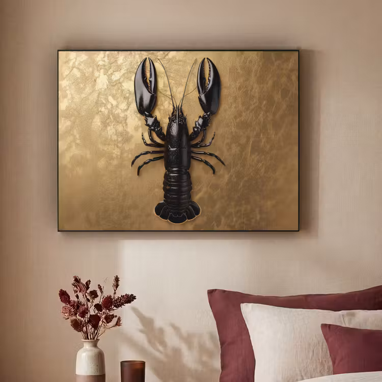 Kreeft - Zwart - Goud - Luxe Textielframe zwart klein -sfeer1