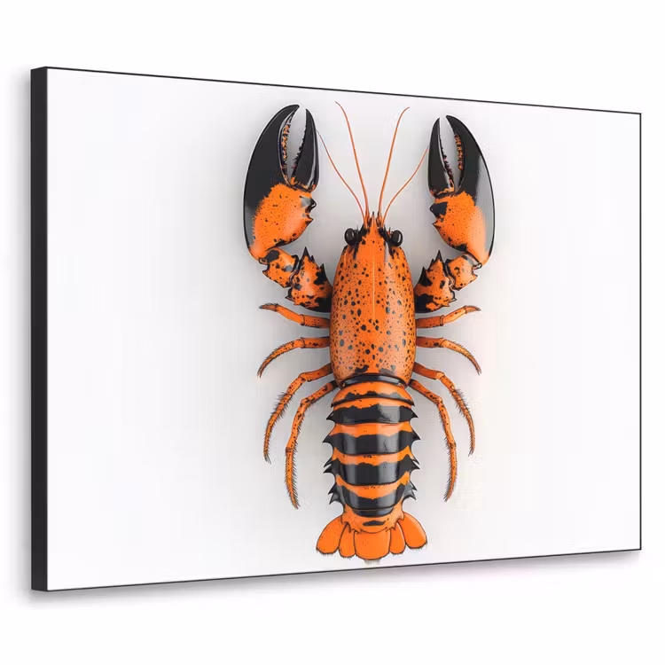 Kreeft - Zwart - Oranje - Wit - Uniek Textielframe - compleet frame klein -3d
