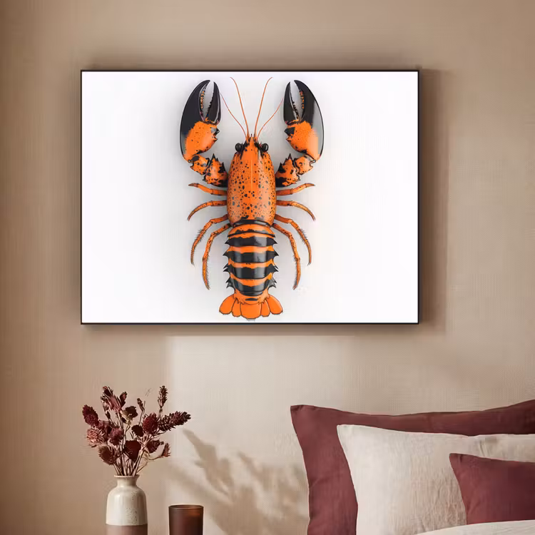 Kreeft - Zwart - Oranje - Wit - Uniek Textielframe - compleet frame klein -sfeer1