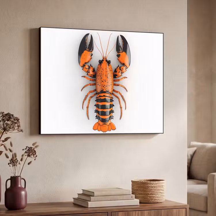 Kreeft - Zwart - Oranje - Wit - Uniek Textielframe - compleet frame klein -sfeer3