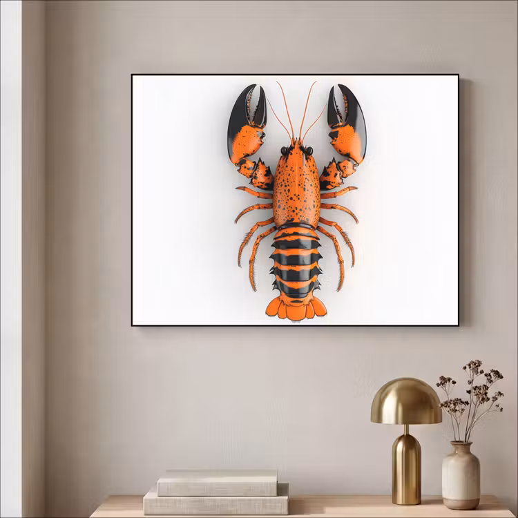 Kreeft - Zwart - Oranje - Wit - Uniek Textielframe zwart klein -sfeer2