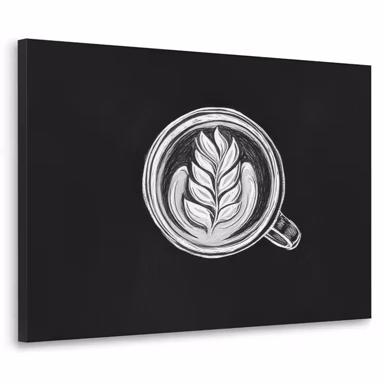 Krijttekening - Koffie - Latte art Textielframe zwart klein -3d